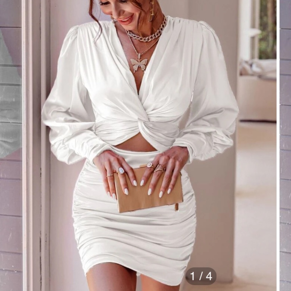 Glamaker Twist Front Ruched Satin Dress
